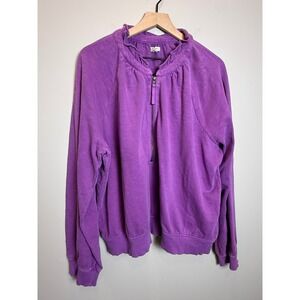 Pilcro XL Purple Cotton Half Zip Up Ruffle Neck Long Sleeve Popover Sweatshirt